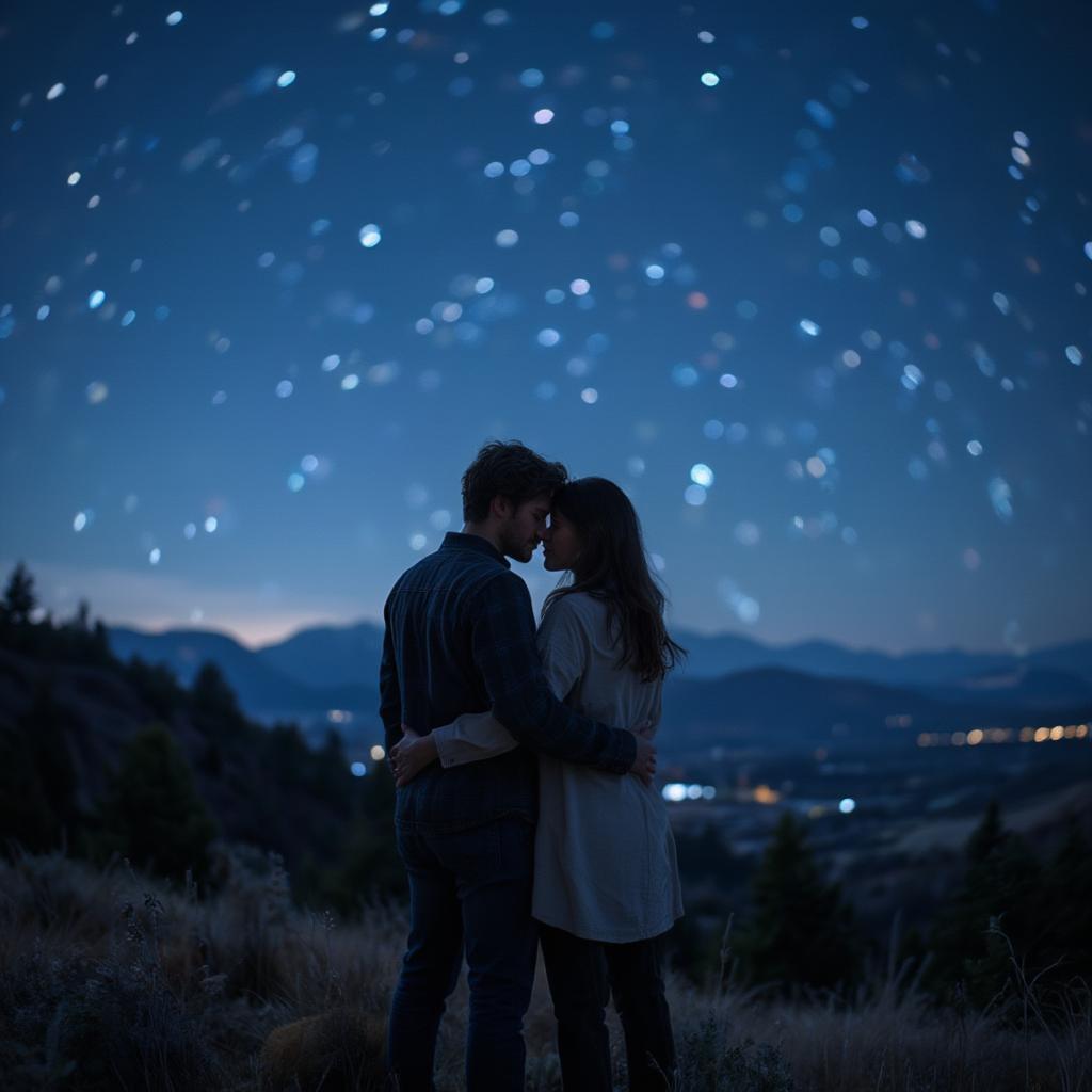 Couple embracing under a starry night