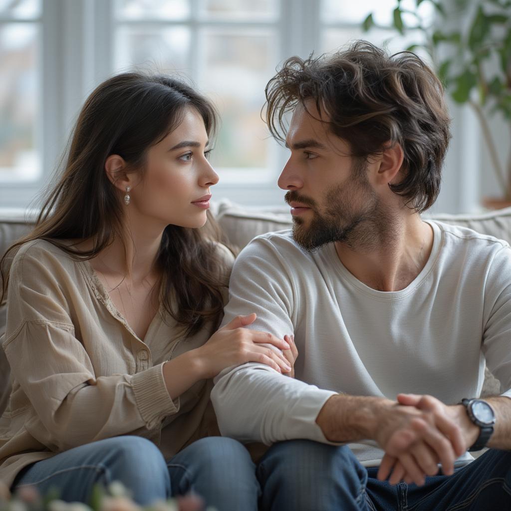 Couple engaged in a serious discussion about their relationship