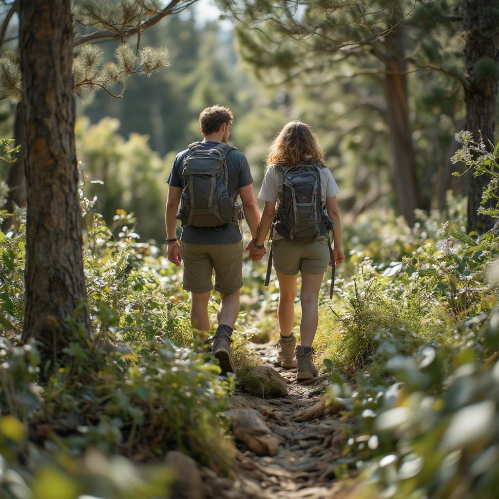 Couple Hiking on a Forest Trail