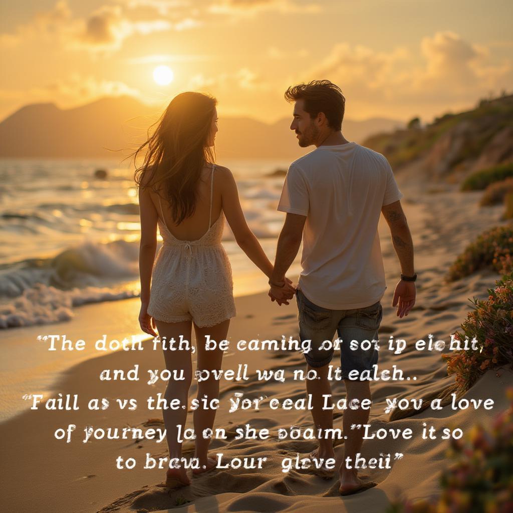 Couple Holding Hands on the Beach with a Love Quote