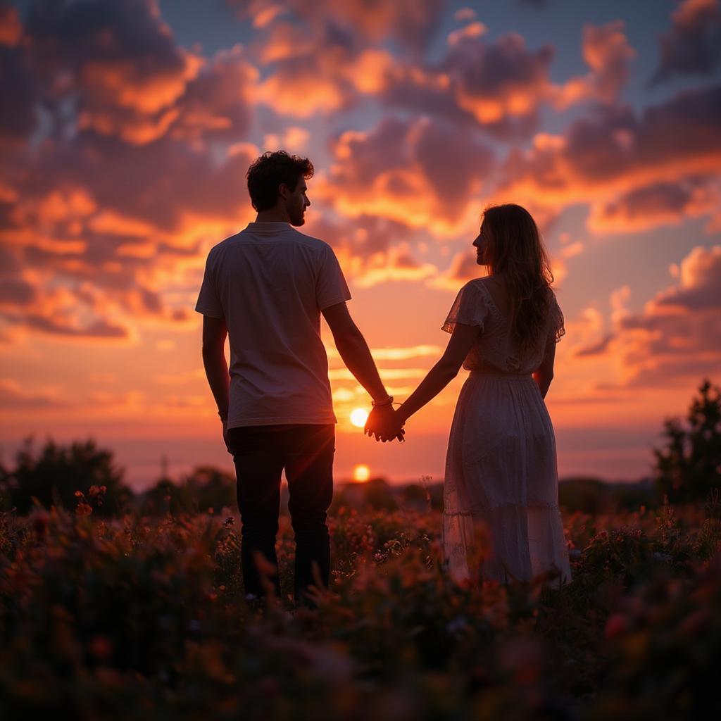 Couple Holding Hands at Sunset