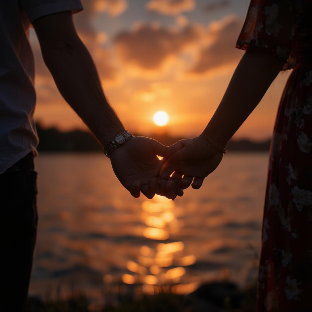 Couple Holding Hands at Sunset