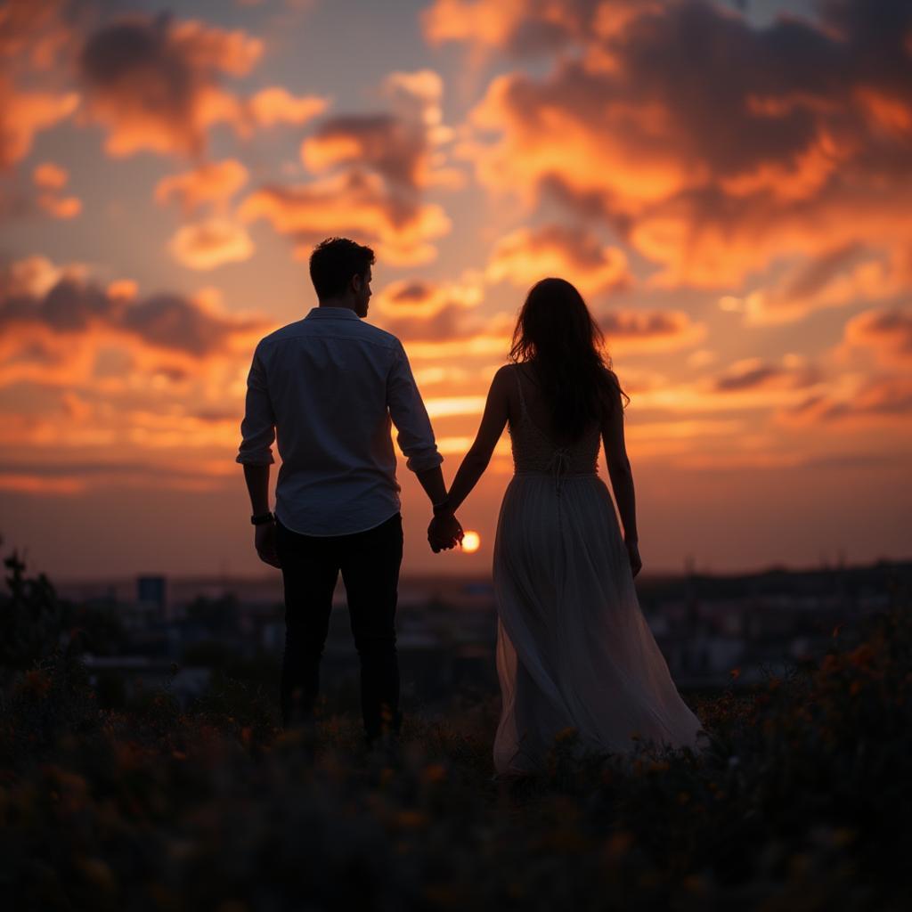 Couple Holding Hands at Sunset