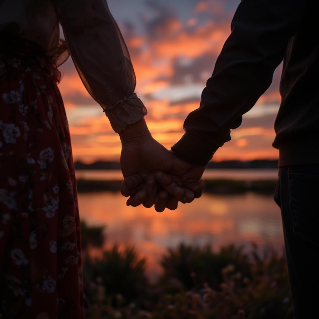 Couple Holding Hands at Sunset