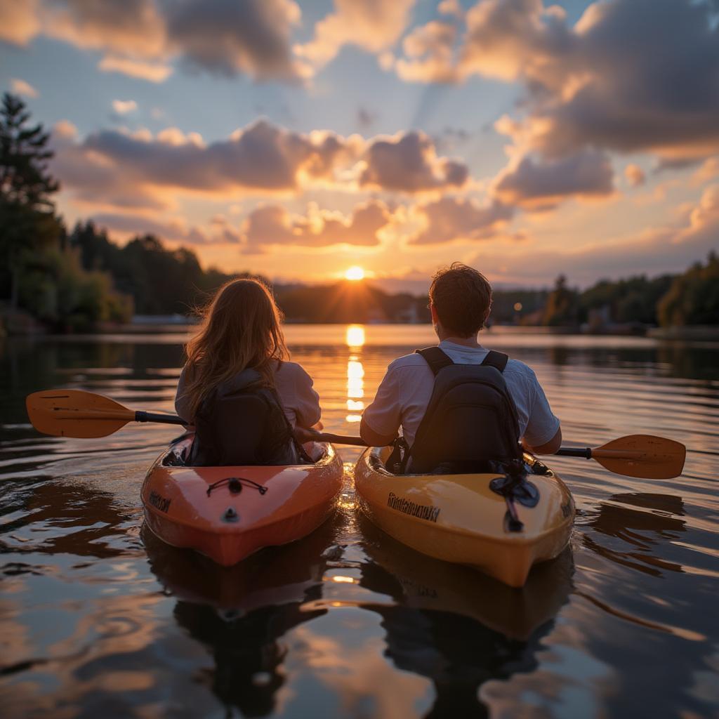 Couple Kayaking at Sunset