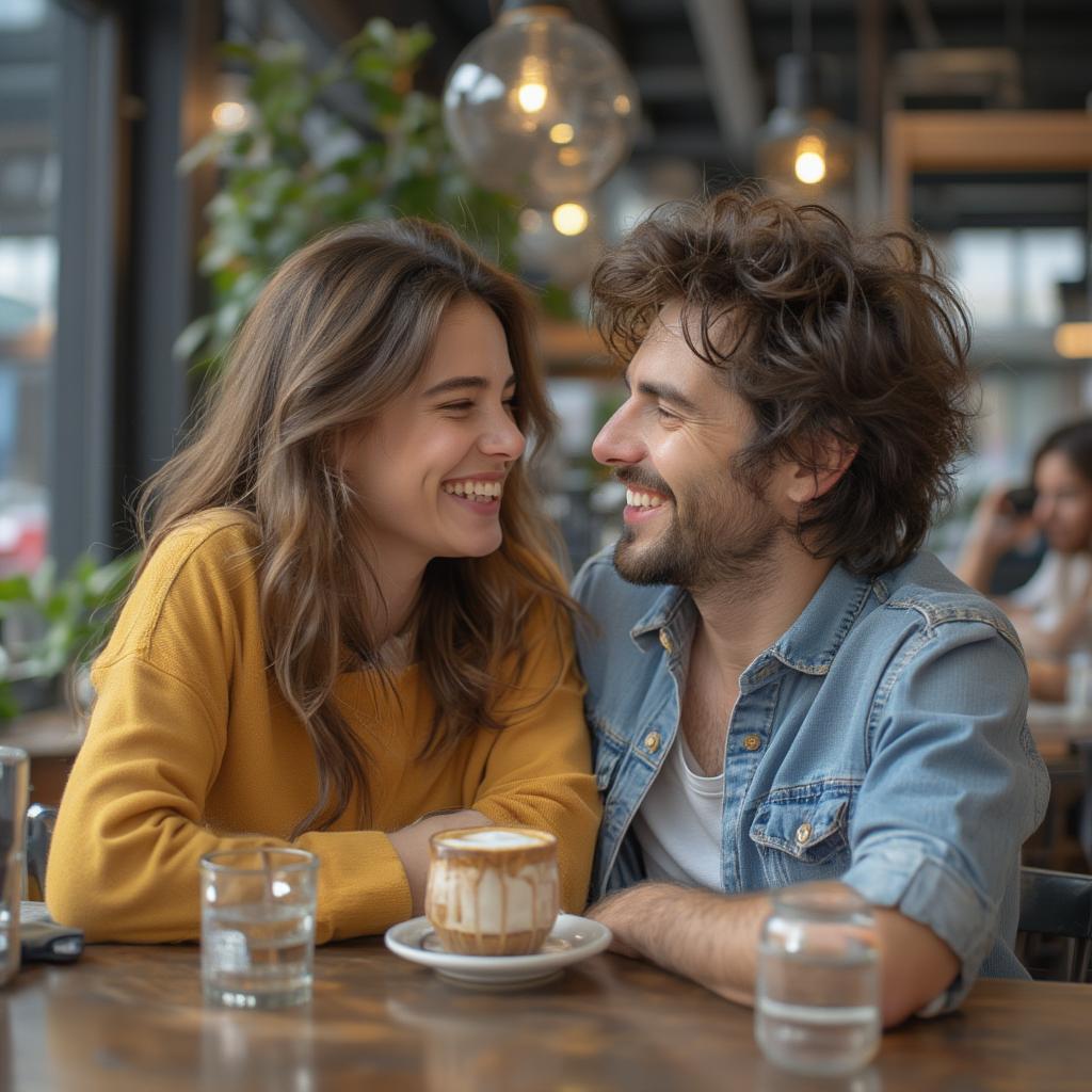 Couple Laughing in a Cafe