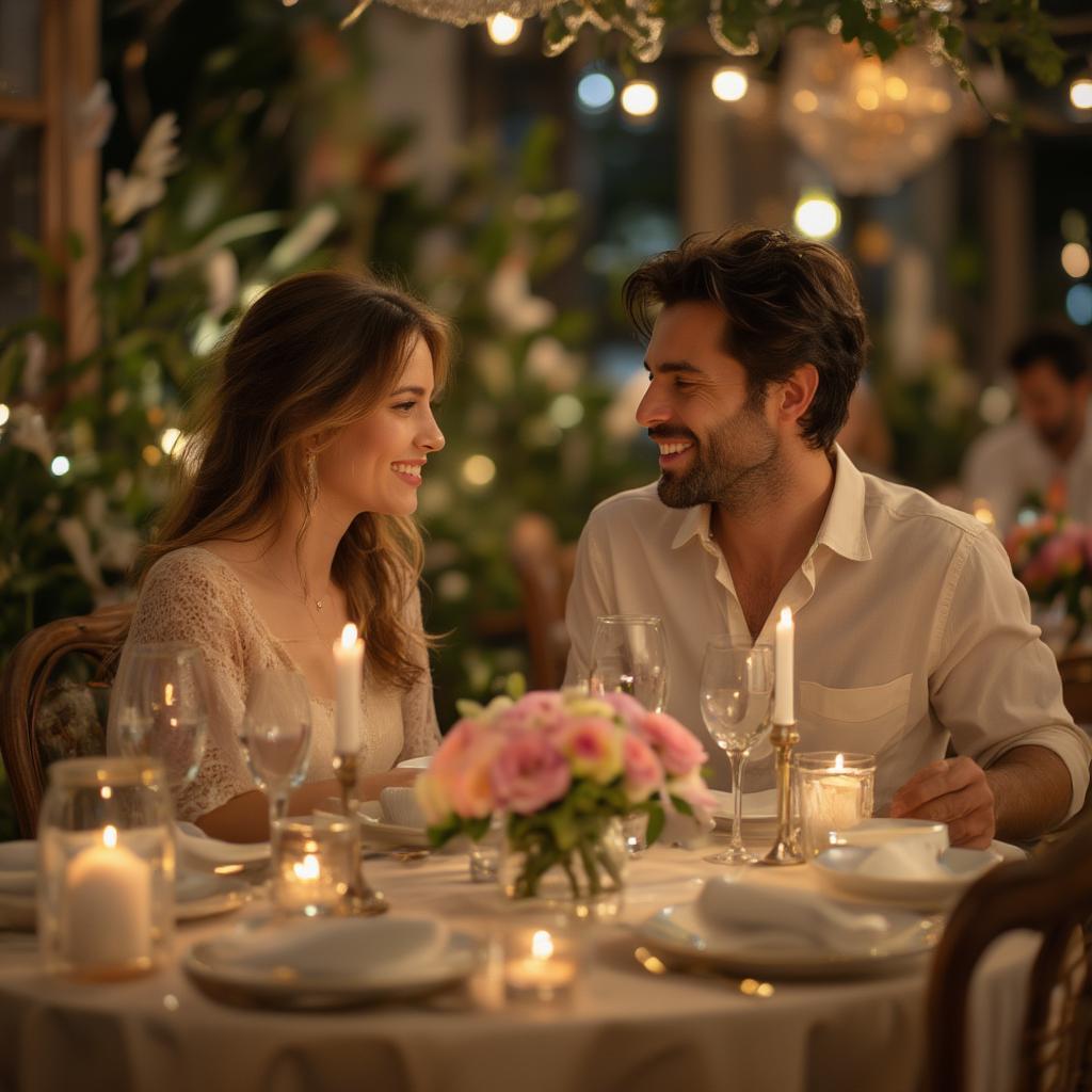 Couple Laughing at Dinner