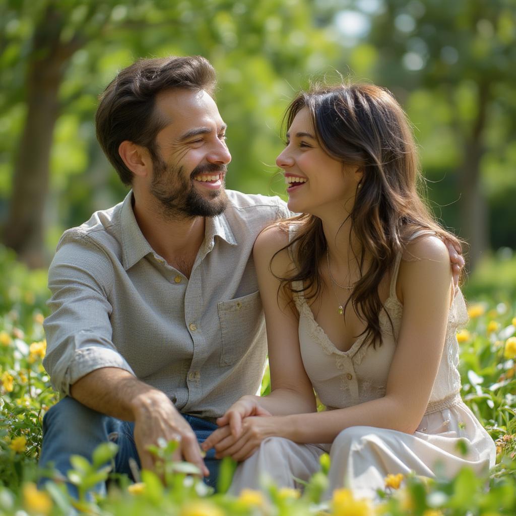 Couple sharing laughter in a park