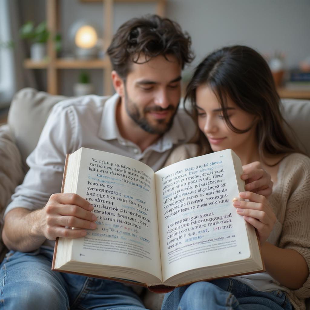 Couple Reading Funny Love Quotes Book Together