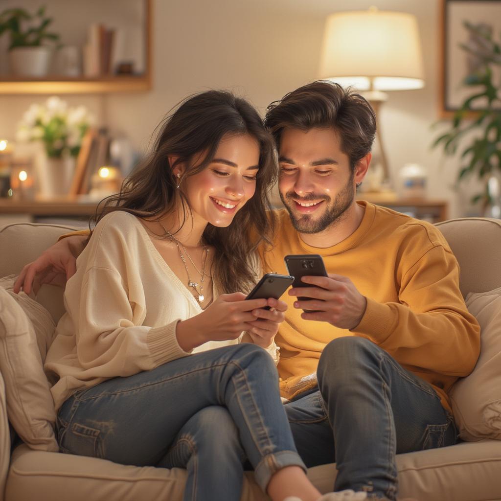 Couple Sharing Funny Quotes on Phone