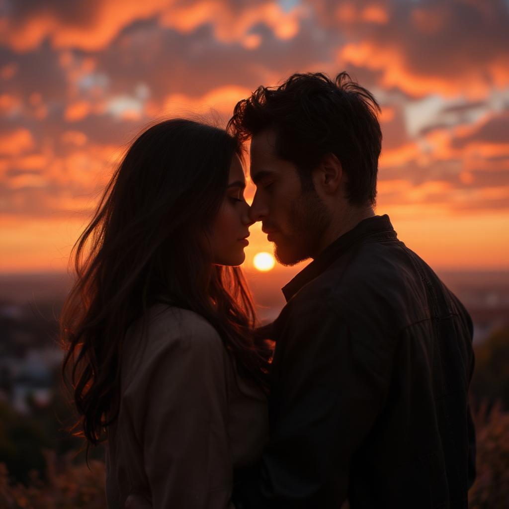 Couple Sharing an Intimate Moment at Sunset