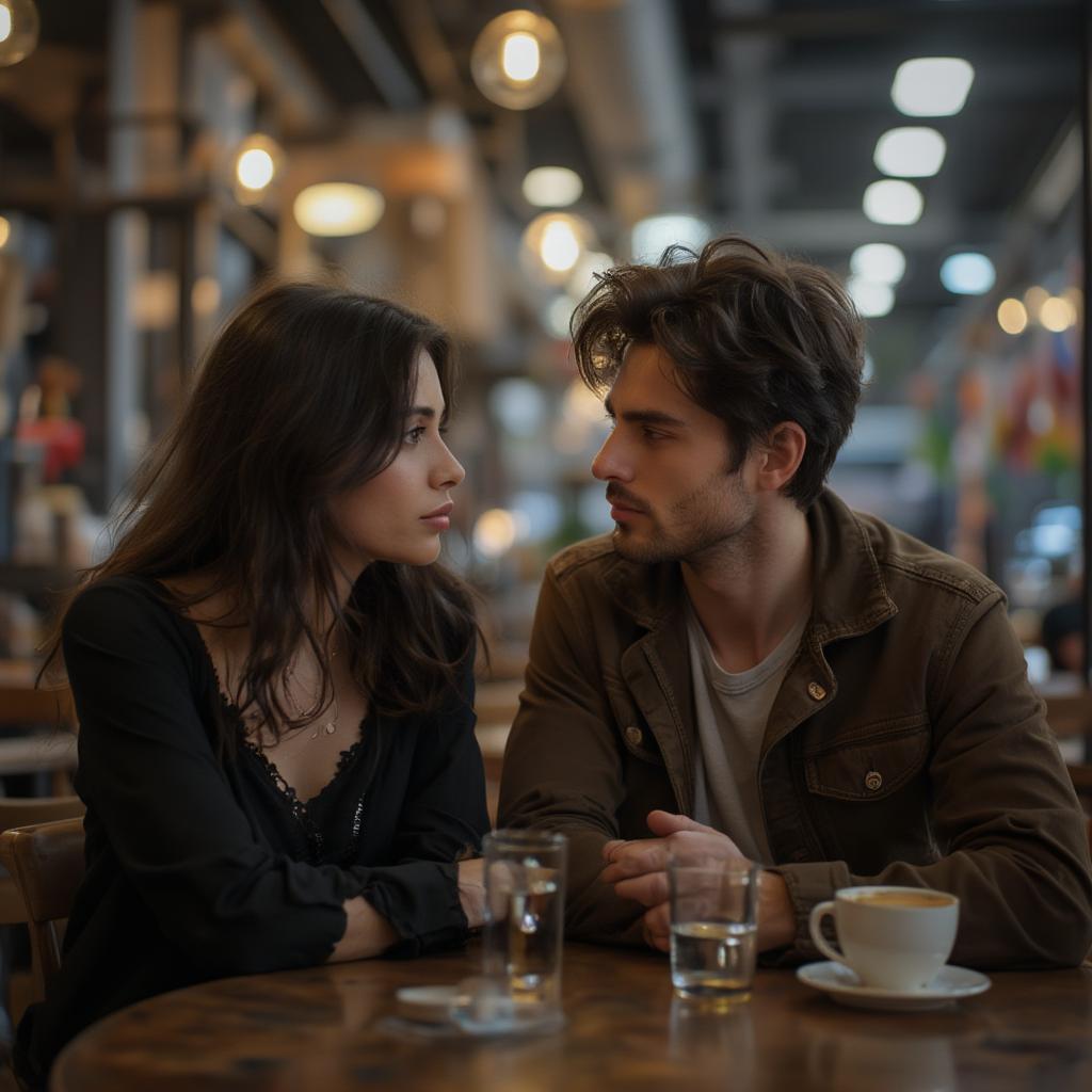 Couple Talking Intimately in Cafe