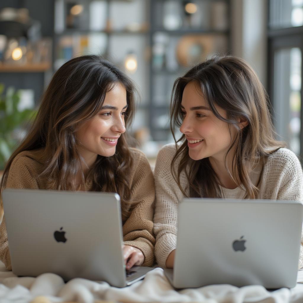 Couple connecting through video chat while apart