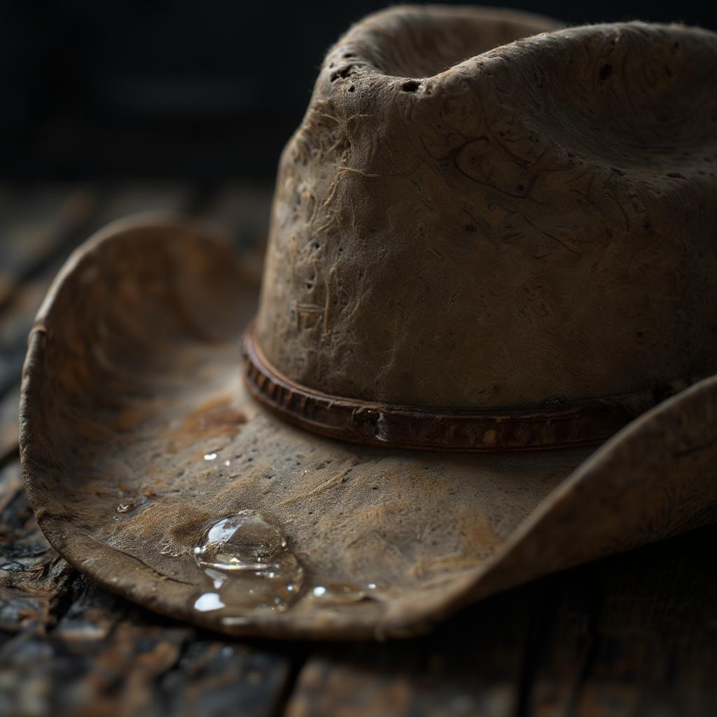 Cowboy hat and tears representing heartbreak in country love songs