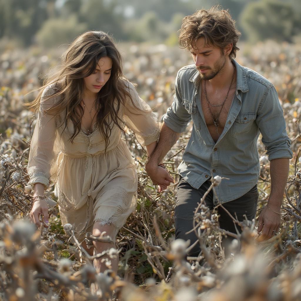 Couple navigating a thorny path, symbolizing the challenges of true love.