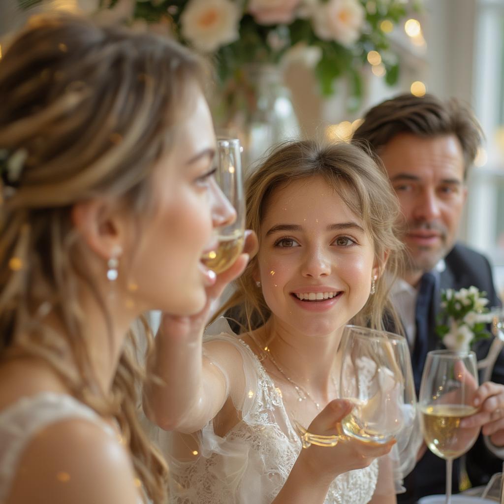 Daughter giving a wedding toast to her parents