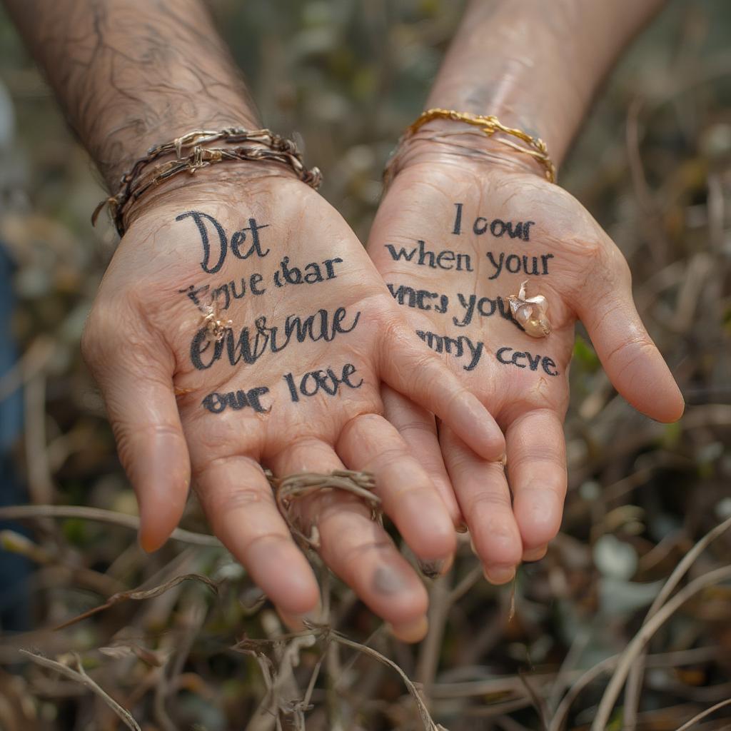 A man holding a woman's hand, with a quote about deep and abiding love overlaid on the image.