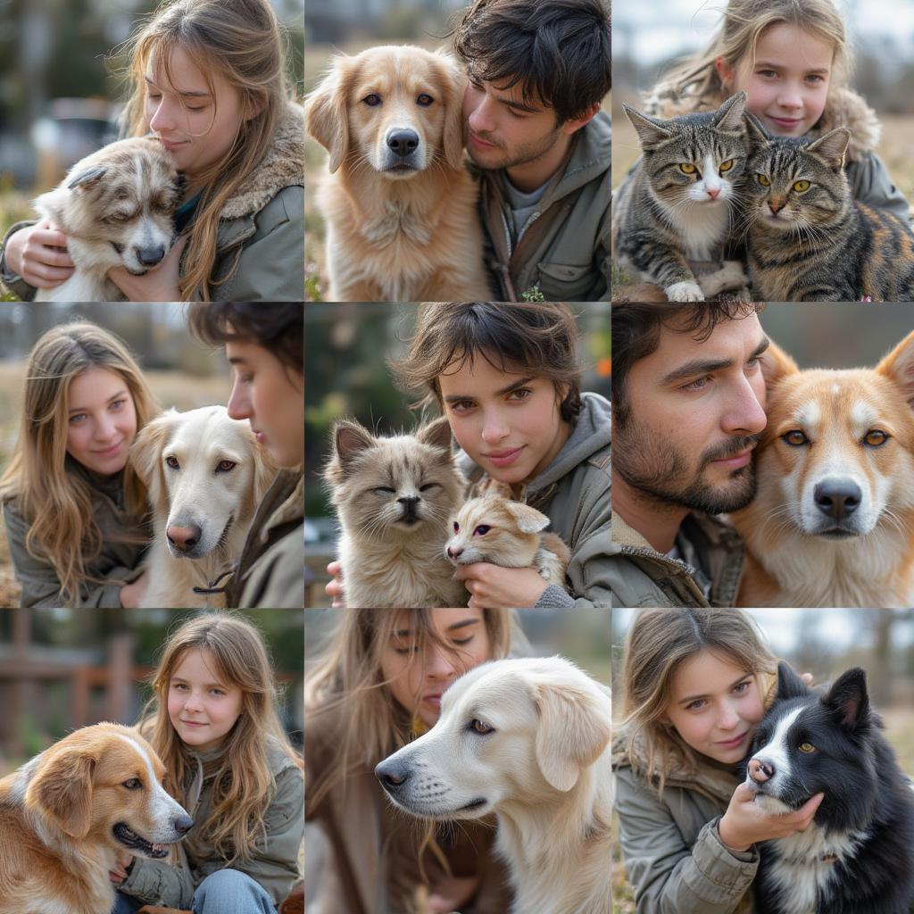 Diverse Group of People Showing Affection to Animals