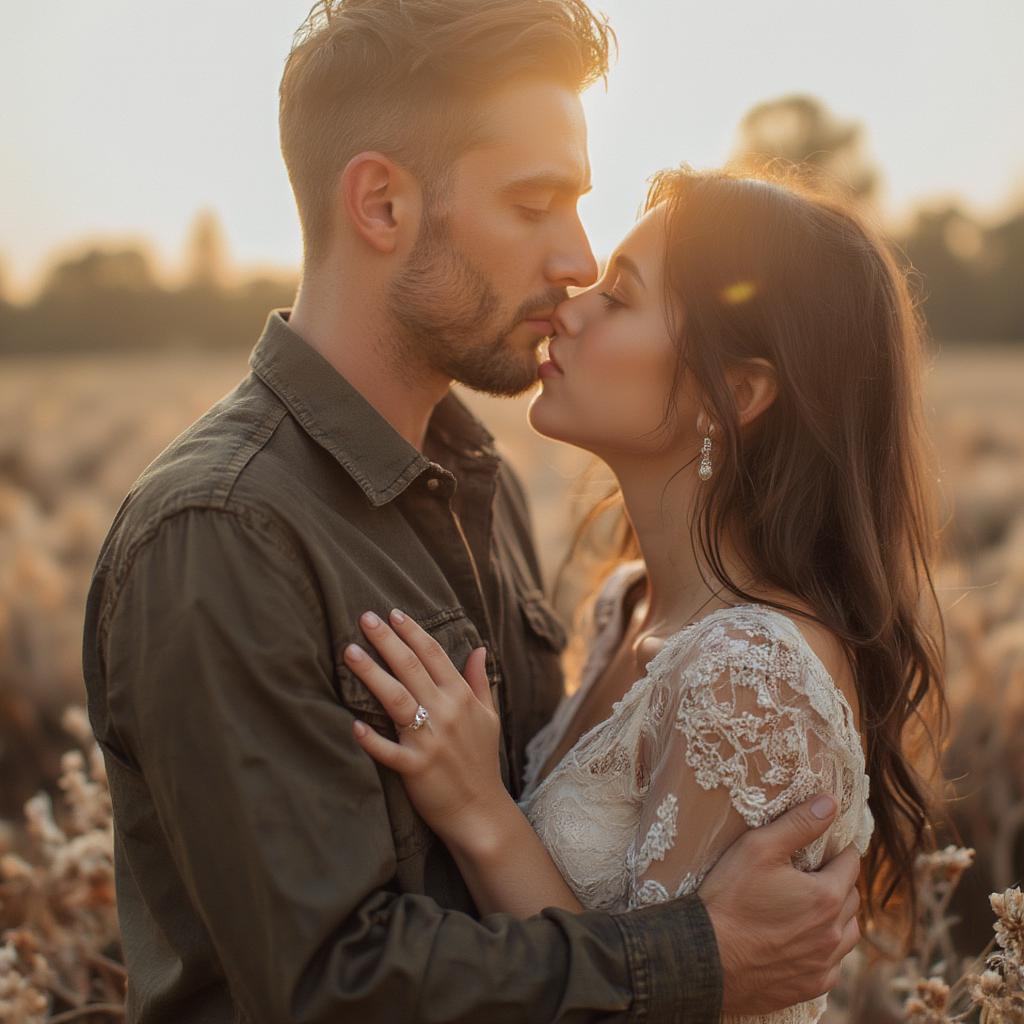 Couple Embracing with DMB Lyrics Overlay