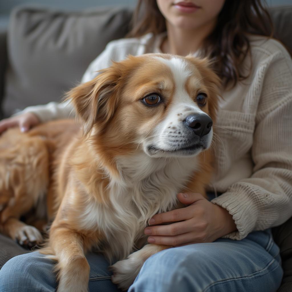 Dog Cuddling with Owner