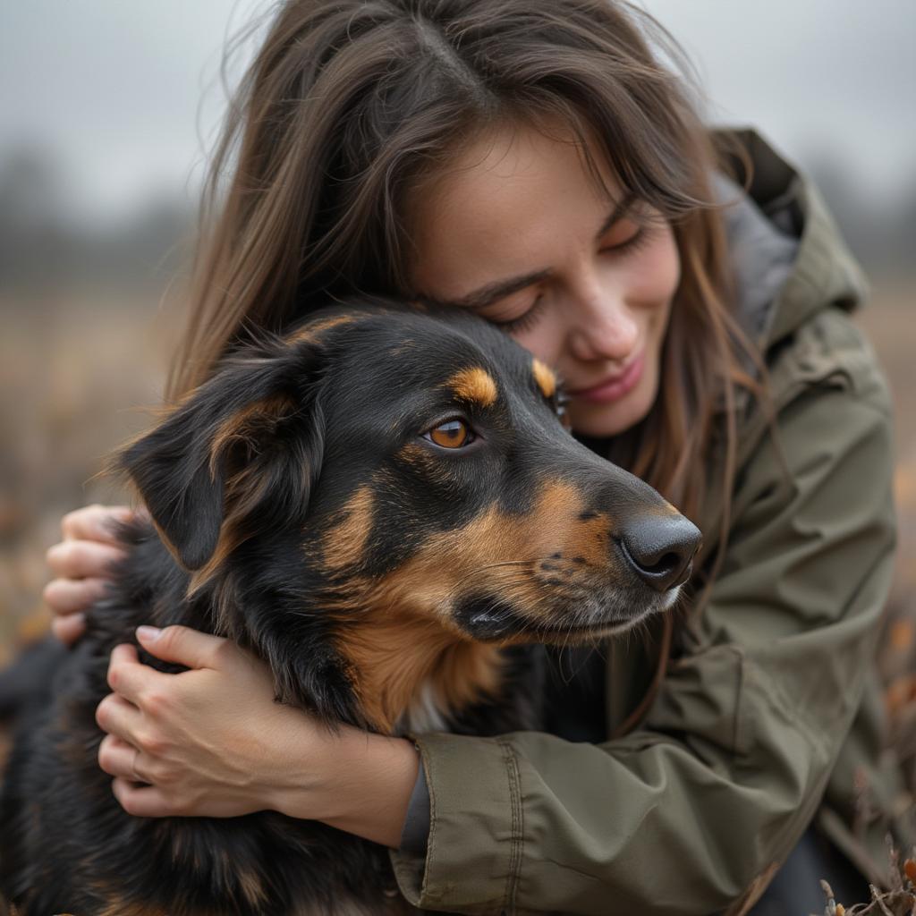 A heartwarming embrace between a dog and its human