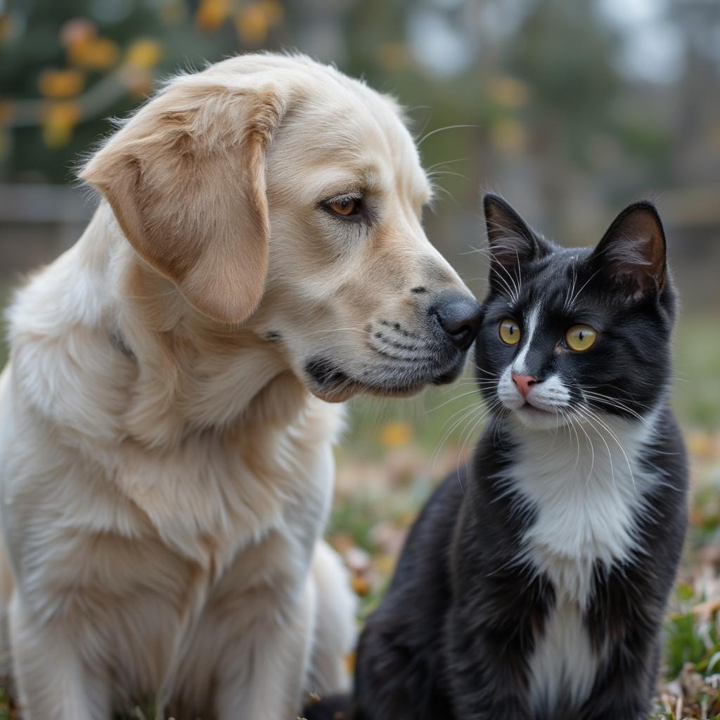 Dog Licking Cat Affectionately