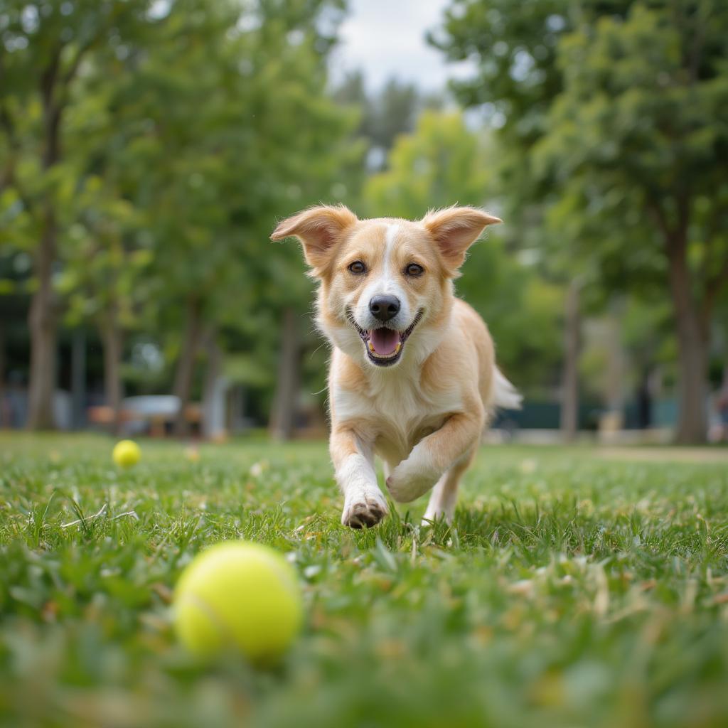 Dog Playing Fetch in Park