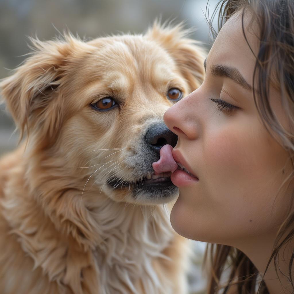 A dog licking its owner's face