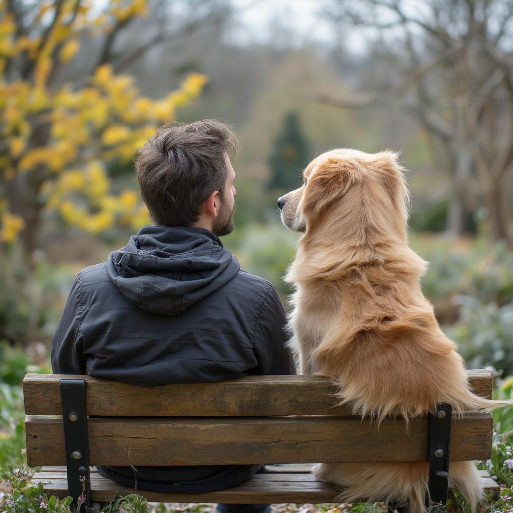 Dog sitting next to owner: Companionship and love