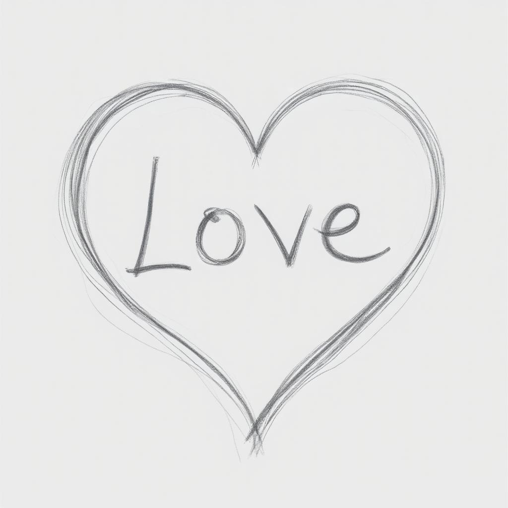 Pencil sketch of a heart with the word "Love" inside