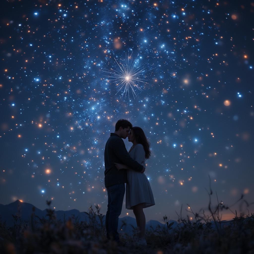 Couple Embracing Under a Starry Sky