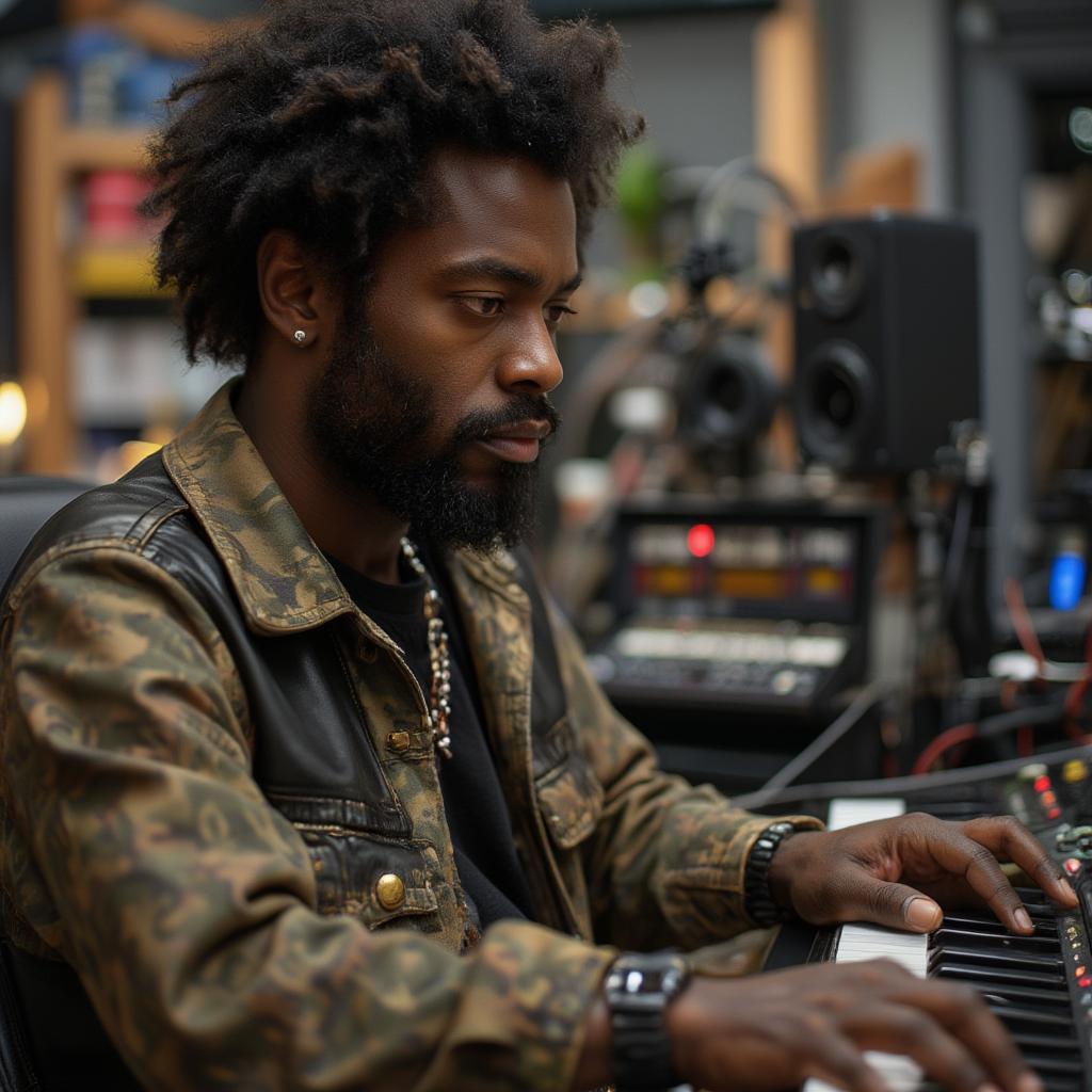 Dwele working in a recording studio