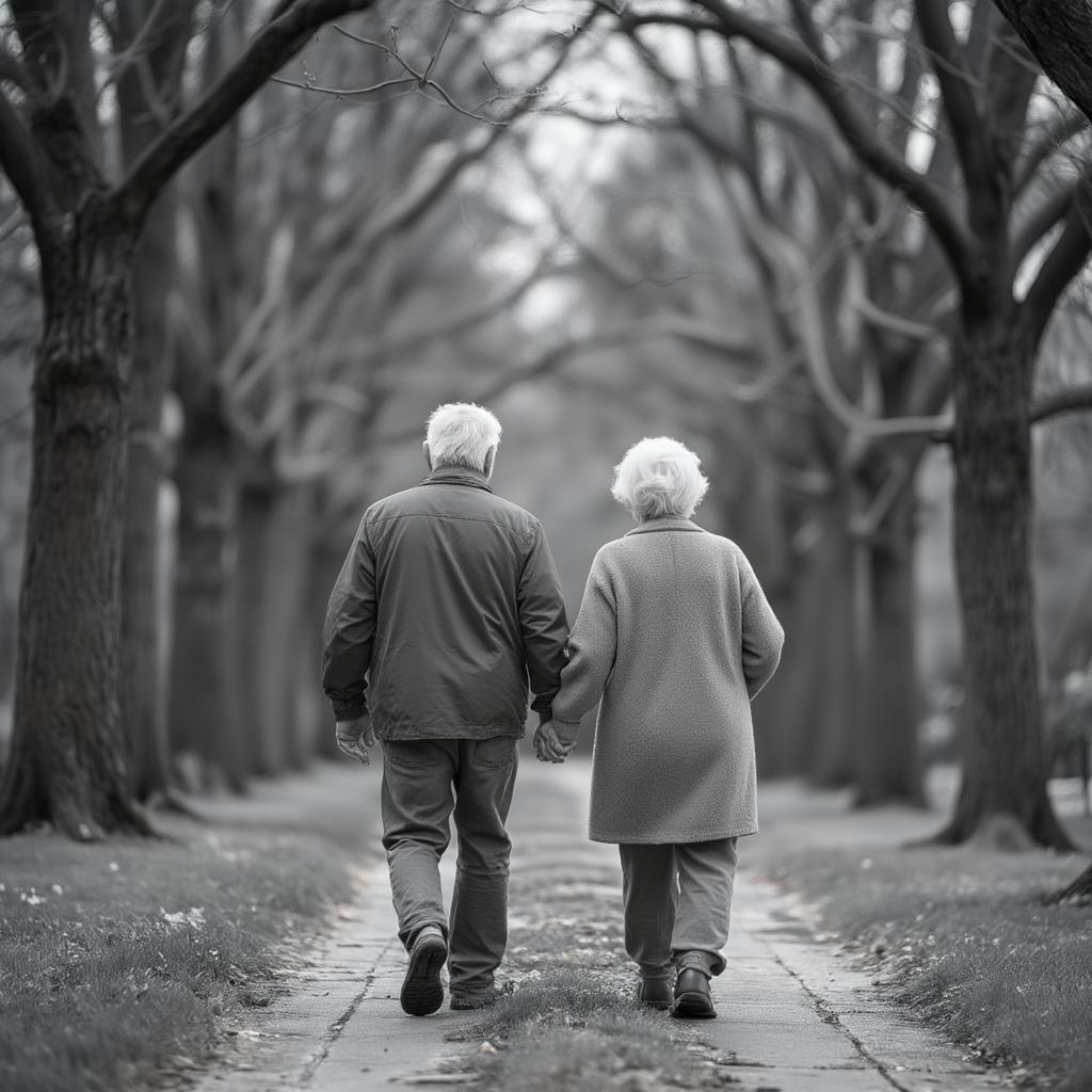 Elderly Couple Walking Hand-in-Hand