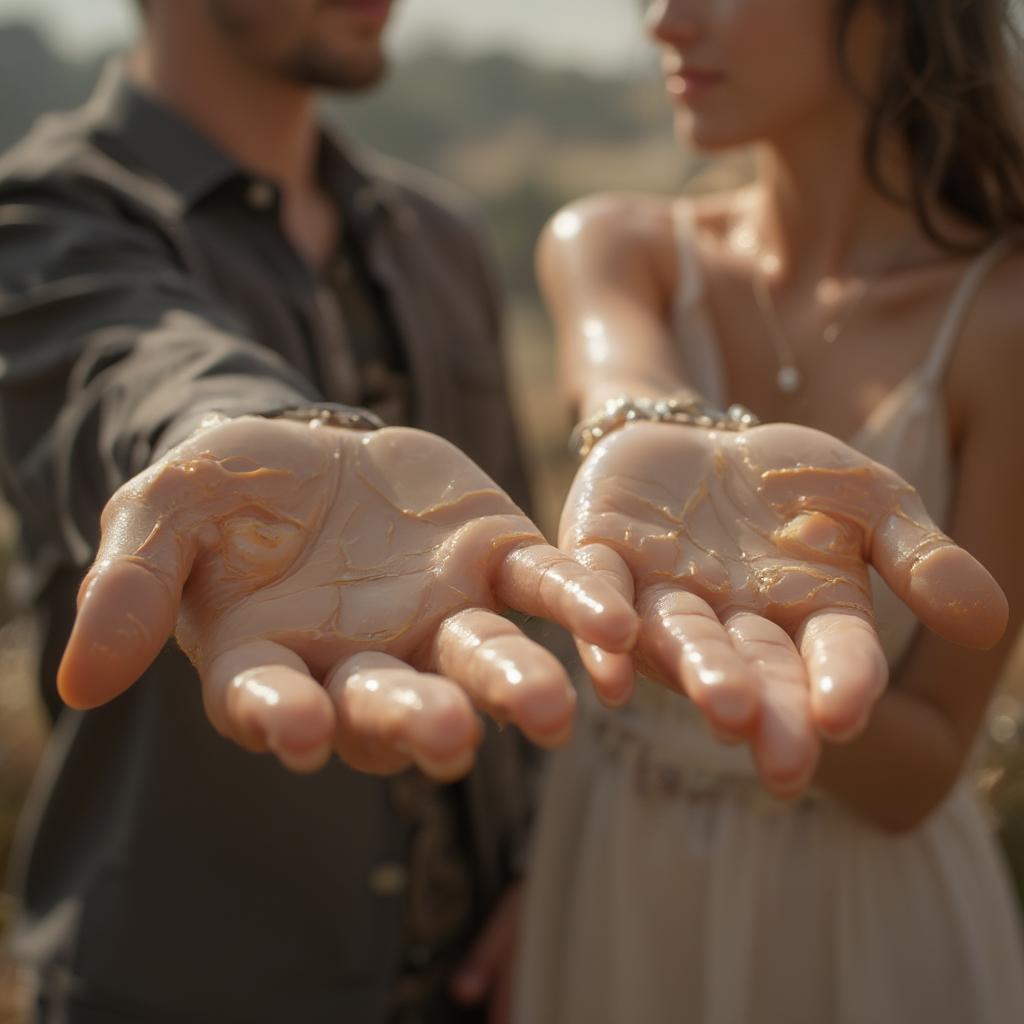 Two people holding hands, symbolizing the emotional connection and intimacy that develops when falling in love.