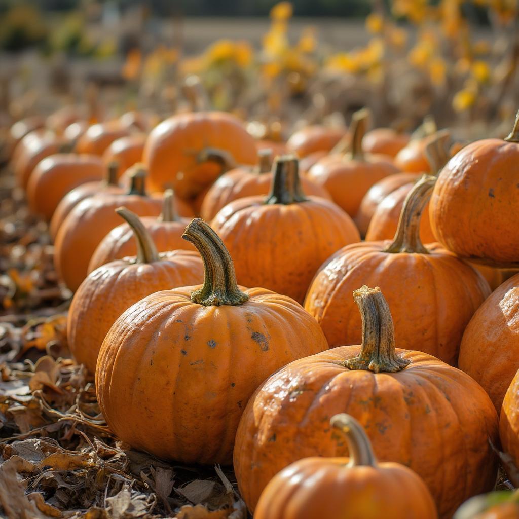 Pumpkins in a pumpkin patch during the fall harvest