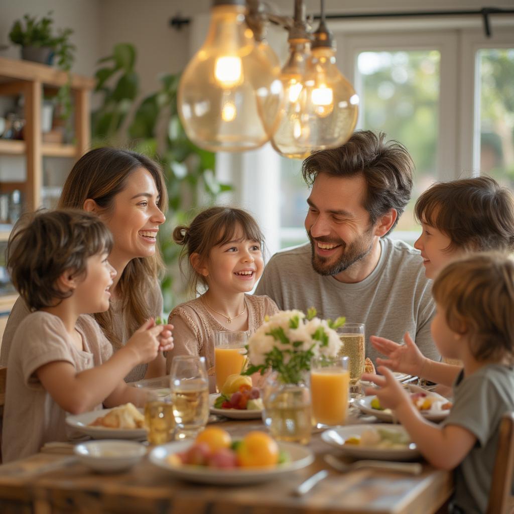 Family enjoying a meal together, showcasing familial love