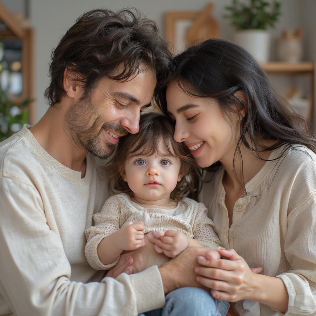 Parents and Child Embracing, Representing Family Love