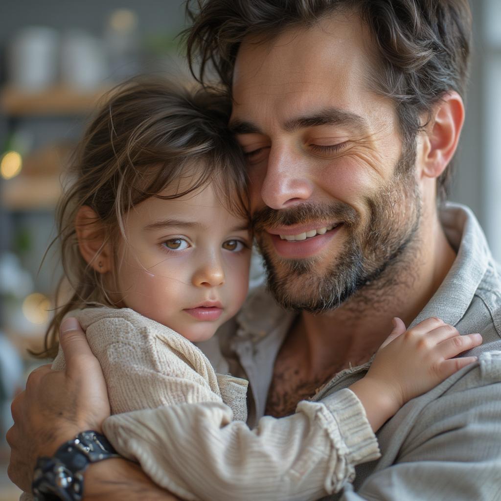 Father and child embracing in a warm hug