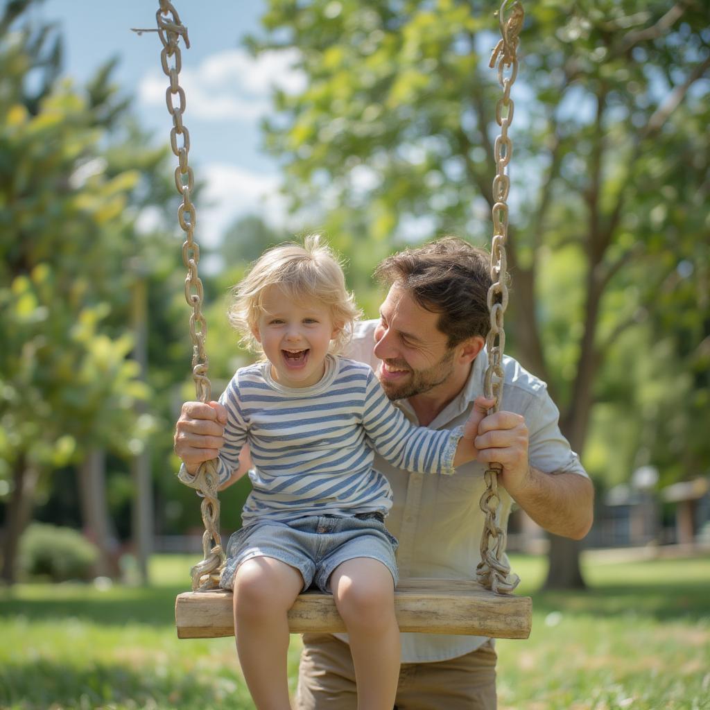 Father and Son Playing in Park