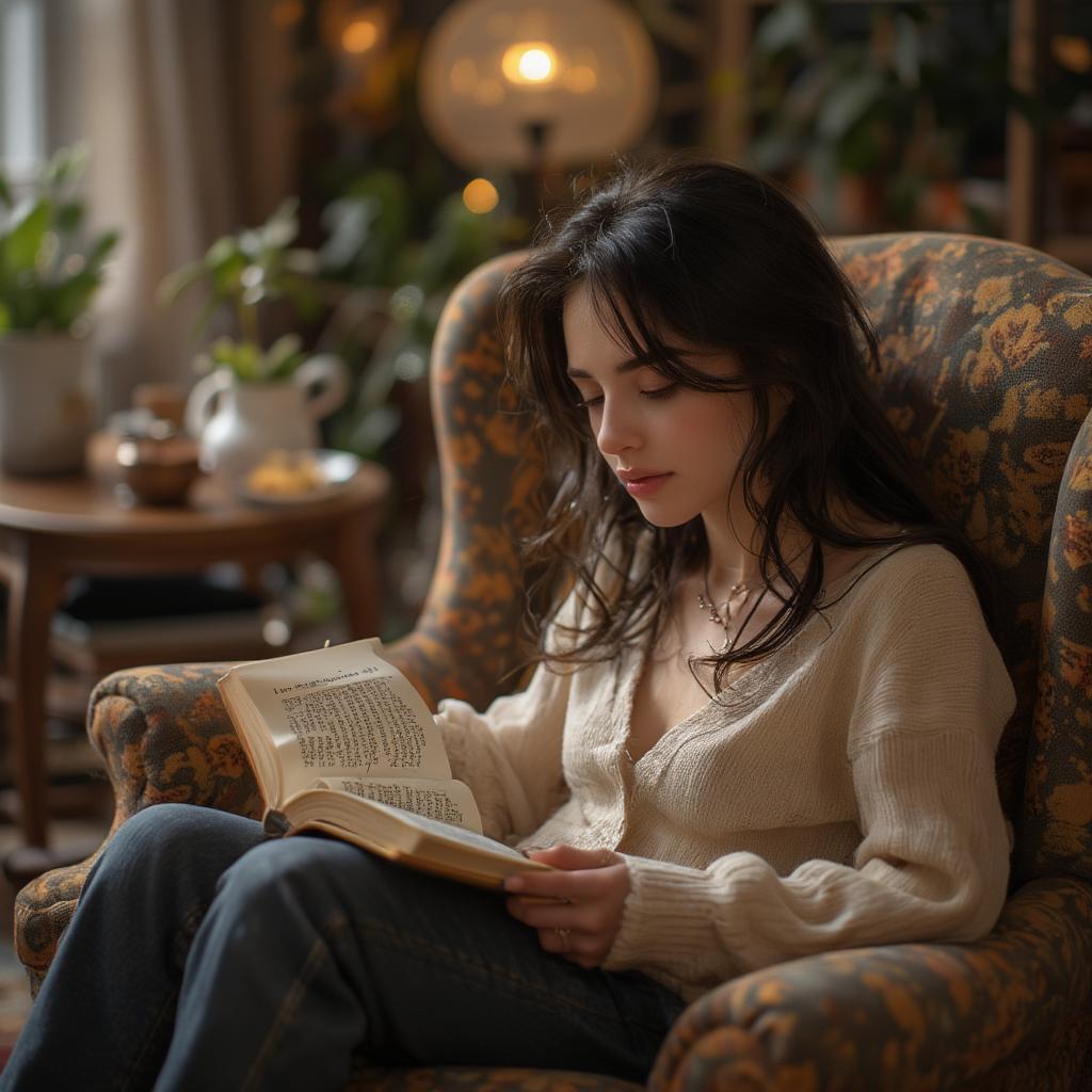 Woman Reading a Book of Love Quotes