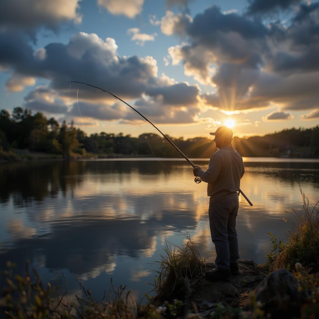 Fisherman Casting Line as a Metaphor for Finding Love