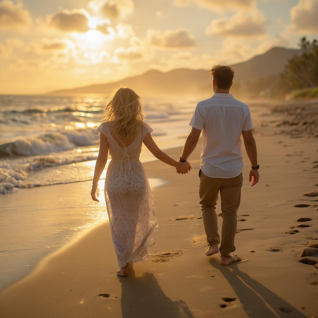 Couple holding hands on a scenic walk