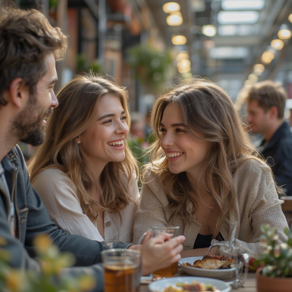 Friends Laughing Together in a Cafe