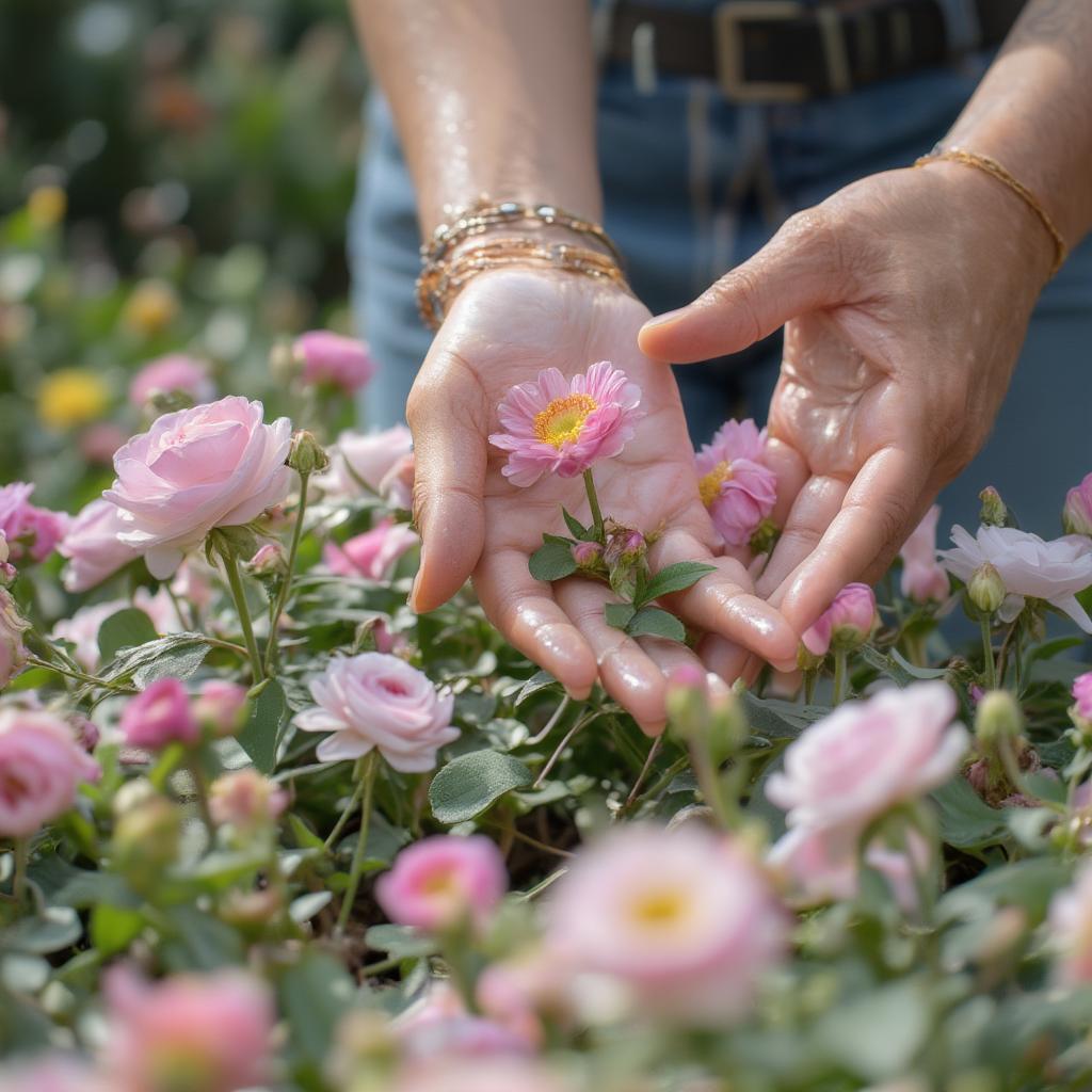 Gardener Nurturing Plants as a Metaphor for Love