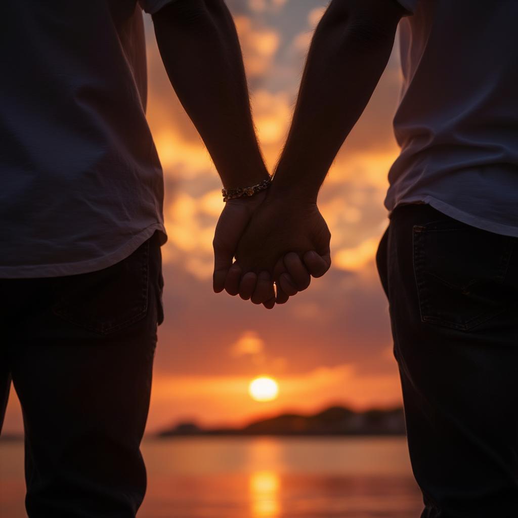 Couple Holding Hands at Sunset