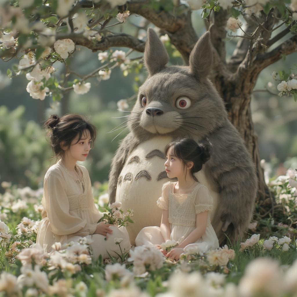 Mei and Satsuki with Totoro