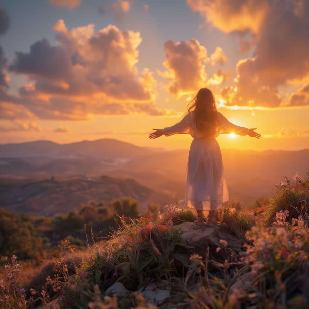 A person silhouetted against a sunrise, symbolizing hope and new beginnings.