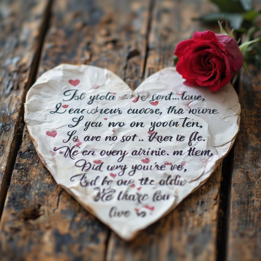 Heart-shaped paper with love quotes written on it