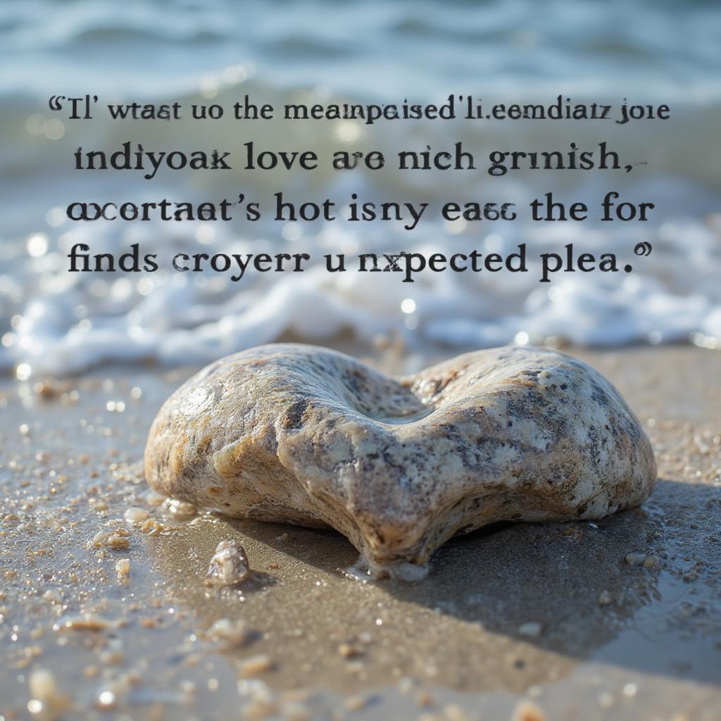 A Heart Shaped Rock on a Sandy Beach with a Love Quote Overlay