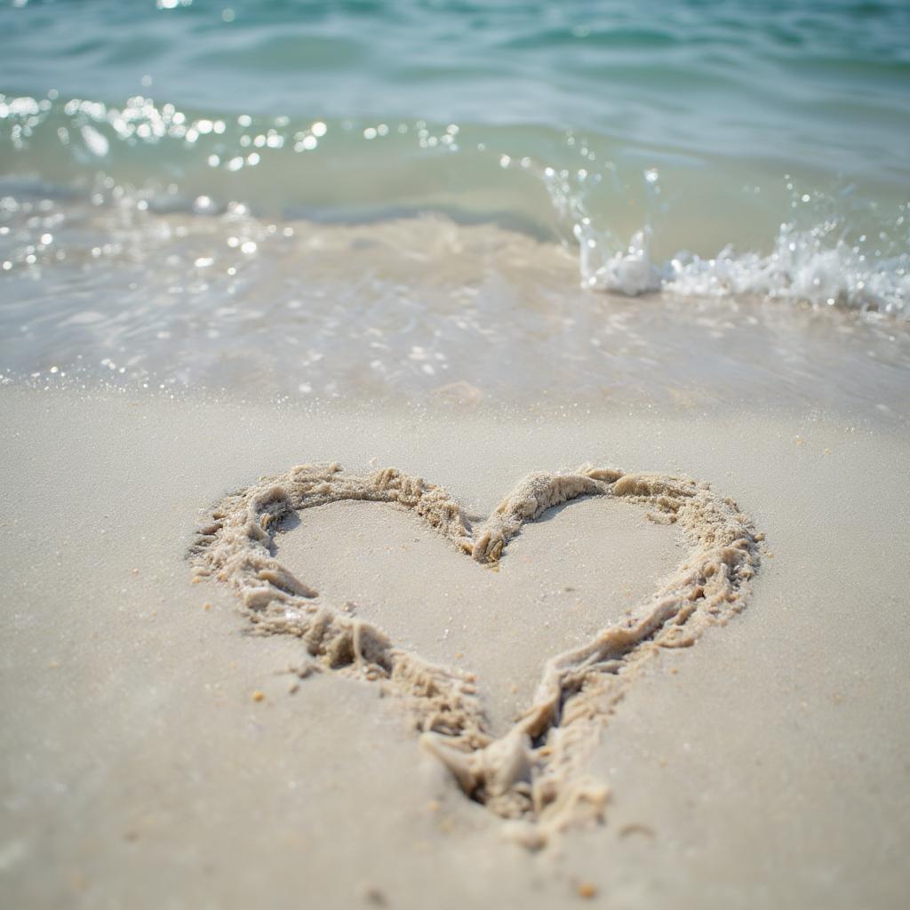 Heart drawn in the sand on a beach, symbolizing the enduring nature of love and its expression.